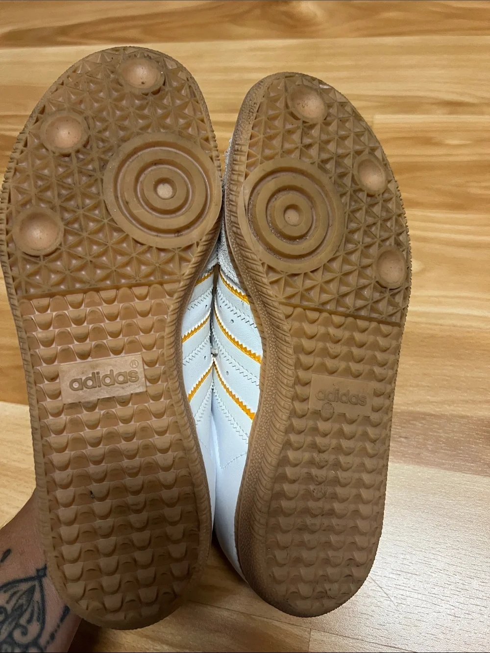 Adidas Sambas OG J White & yellow Leather Sneakers with Gum Sole size 5